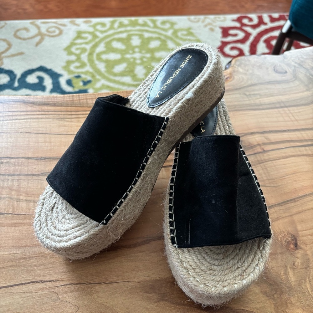 Shoe Republic LA Black Espadrille Slides